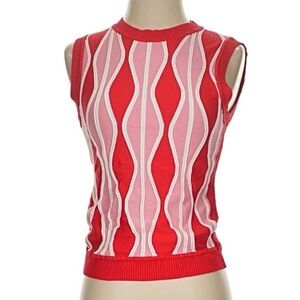 Eva Franco Red & Pink Wave-Pattern Sleeveless Knit Tank